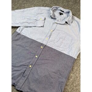 J.‎ Crew Mens Oxford Shirt Large Slim Fit Two Tone Blue Casual Button Up